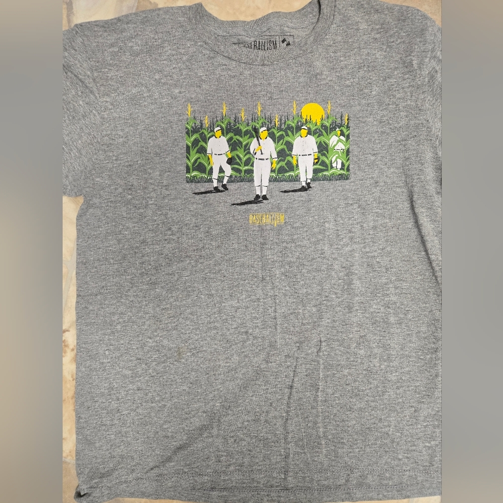 Gray Graphic T-Shirt with Yellow and Green Field Of Dreams Design